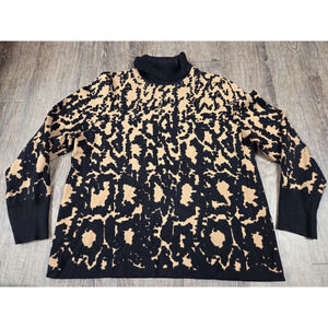 Chico's Animal Print Marbled Beige Black Stretch Neck Turtleneck Sweater 2 - L